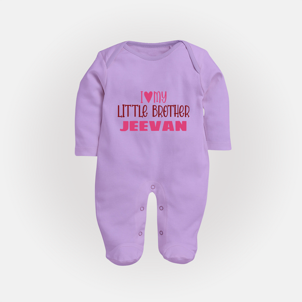 I Love My Little Brother Sleep suit | Custom Sleep suit for Your Little Brother - LILAC - New Born (Chest 7.5")