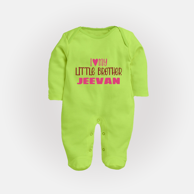 I Love My Little Brother Sleep suit | Custom Sleep suit for Your Little Brother - LIME GREEN - New Born (Chest 7.5")