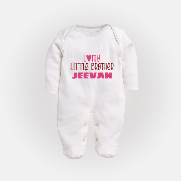 I Love My Little Brother Sleep suit | Custom Sleep suit for Your Little Brother - WHITE - New Born (Chest 7.5")
