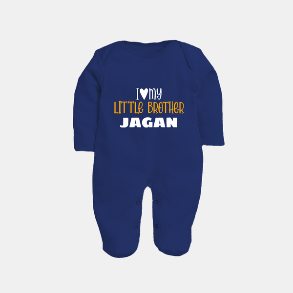 I Love My Little Brother Sleep suit | Custom Sleep suit for Your Little Brother - NAVY BLUE - New Born (Chest 7.5")