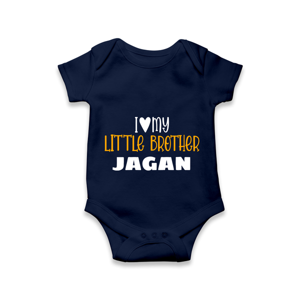 I Love My Little Brother Romper | Custom Romper for Your Little Brother - NAVY BLUE - New Born (Chest 14")