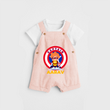 Celebrate The Super Kids Theme With "Captain" Personalized Dungaree set for your Baby - PEACH - 0 - 5 Months Old (Chest 17")