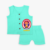 Celebrate The Super Kids Theme With "Captain" Personalized Jabla set for your Baby - AQUA GREEN - 0 - 3 Months Old (Chest 9.8")