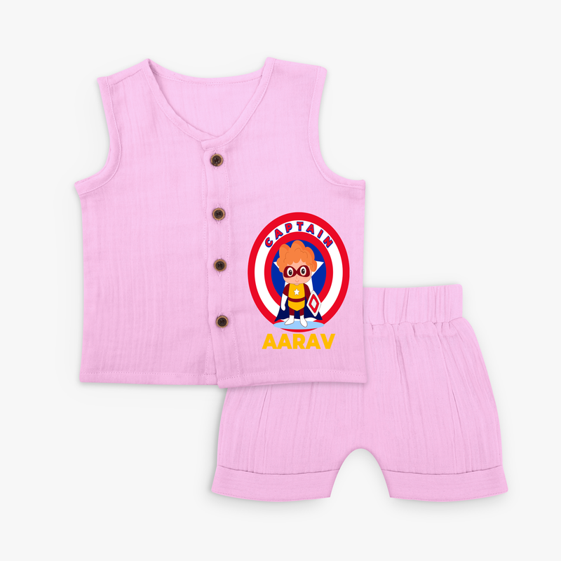 Celebrate The Super Kids Theme With "Captain" Personalized Jabla set for your Baby - LAVENDER ROSE - 0 - 3 Months Old (Chest 9.8")