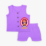 Celebrate The Super Kids Theme With "Captain" Personalized Jabla set for your Baby - PURPLE - 0 - 3 Months Old (Chest 9.8")