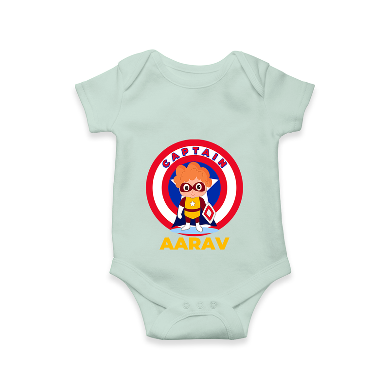 Celebrate The Super Kids Theme With "Captain" Personalized Romper For your Baby - MINT GREEN - 0 - 3 Months Old (Chest 16")