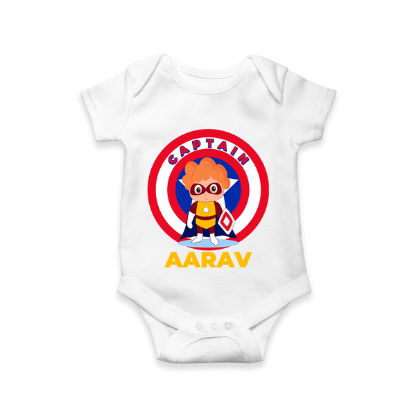 Celebrate The Super Kids Theme With "Captain" Personalized Romper For your Baby - WHITE - 0 - 3 Months Old (Chest 16")