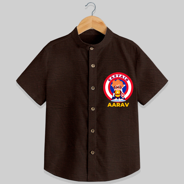 Celebrate The Super Kids Theme With "Captain" Personalized Kids Shirts - CHOCOLATE BROWN - 0 - 6 Months Old (Chest 21")