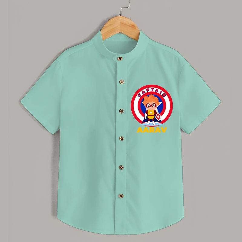 Celebrate The Super Kids Theme With "Captain" Personalized Kids Shirts - MINT GREEN - 0 - 6 Months Old (Chest 21")