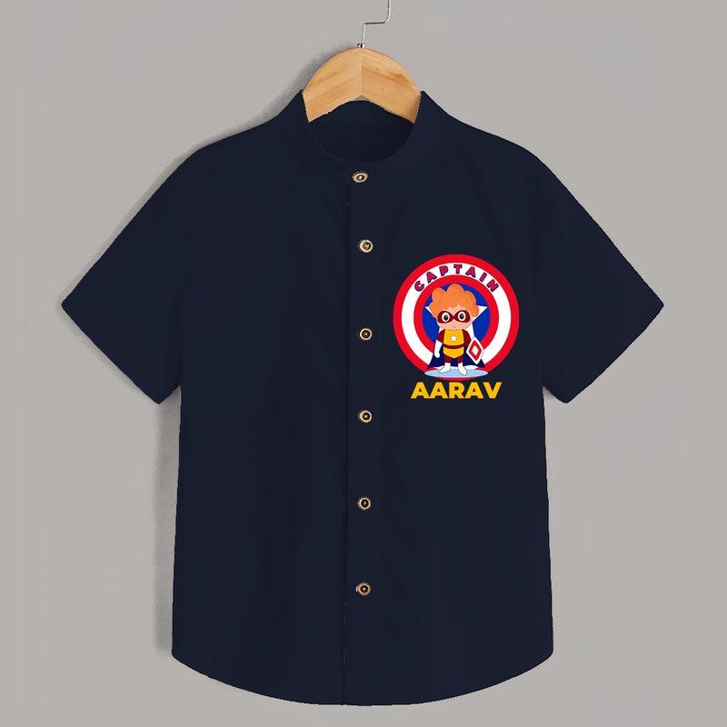 Celebrate The Super Kids Theme With "Captain" Personalized Kids Shirts - NAVY BLUE - 0 - 6 Months Old (Chest 21")