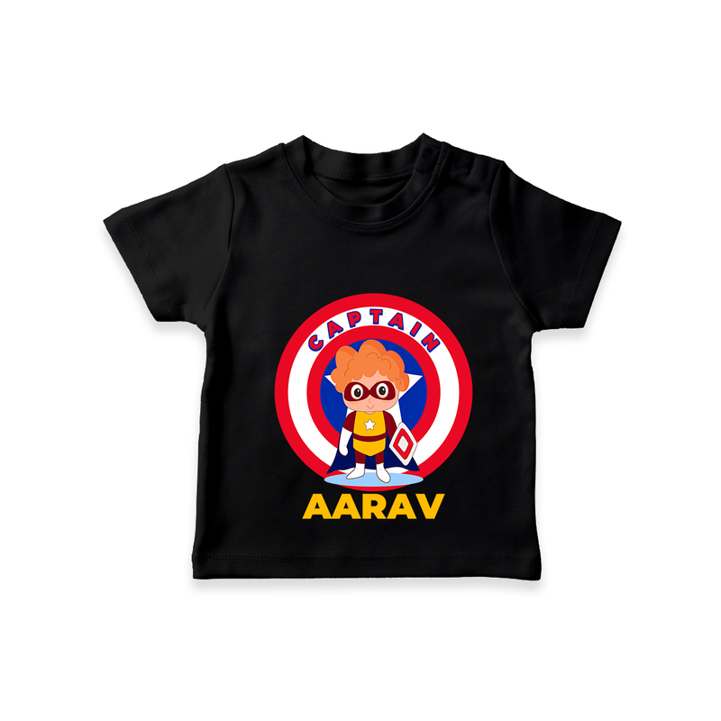 Celebrate The Super Kids Theme With "Captain" Personalized Kids T-shirt - BLACK - 0 - 5 Months Old (Chest 17")