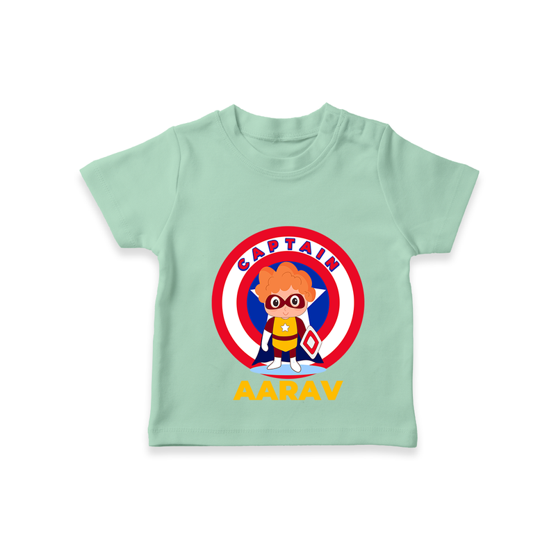 Celebrate The Super Kids Theme With "Captain" Personalized Kids T-shirt - MINT GREEN - 0 - 5 Months Old (Chest 17")