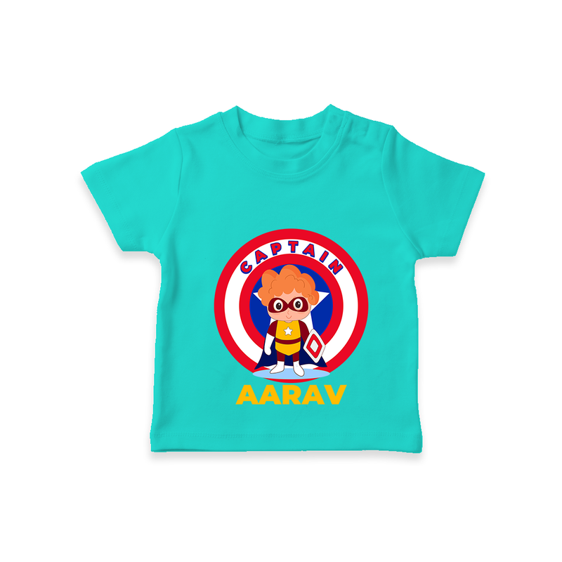 Celebrate The Super Kids Theme With "Captain" Personalized Kids T-shirt - TEAL - 0 - 5 Months Old (Chest 17")