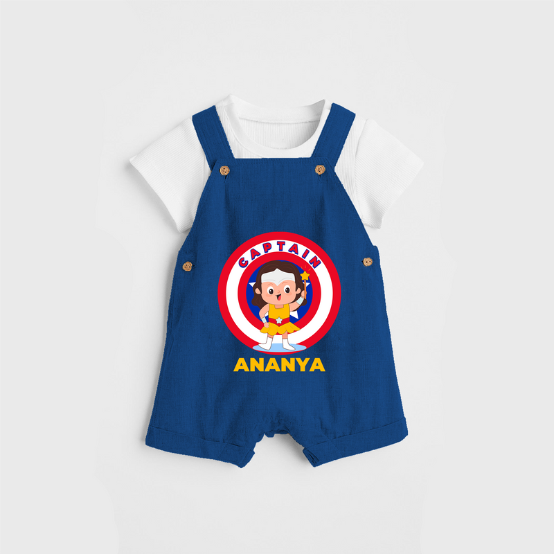 Celebrate The Super Kids Theme With "Captain" Personalized Dungaree set for Babies - COBALT BLUE - 0 - 5 Months Old (Chest 17")