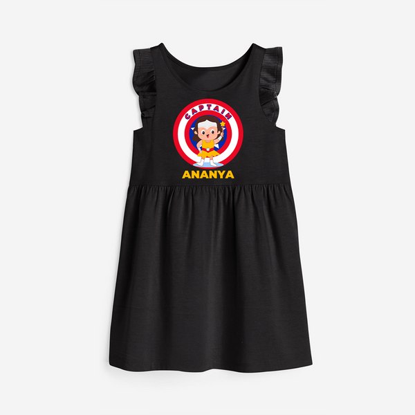 Celebrate The Super Kids Theme With "Captain" Personalized Frock for your kids - BLACK - 0 - 6 Months Old (Chest 18")