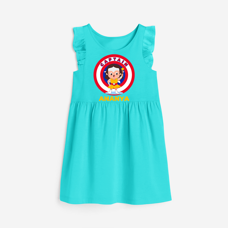 Celebrate The Super Kids Theme With "Captain" Personalized Frock for your kids - LIGHT BLUE - 0 - 6 Months Old (Chest 18")