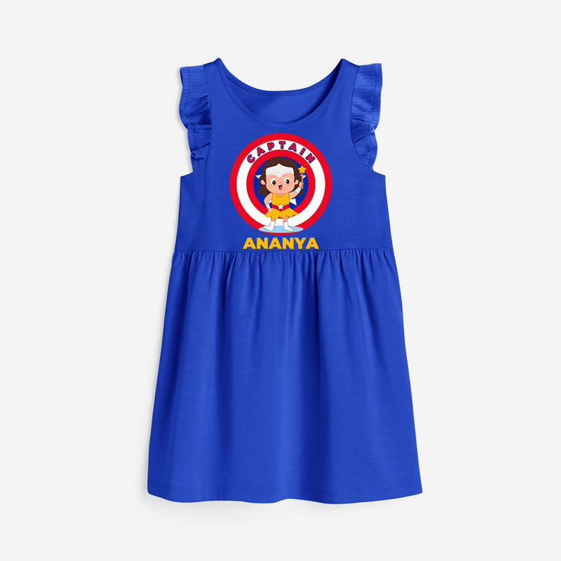 Celebrate The Super Kids Theme With "Captain" Personalized Frock for your kids - ROYAL BLUE - 0 - 6 Months Old (Chest 18")