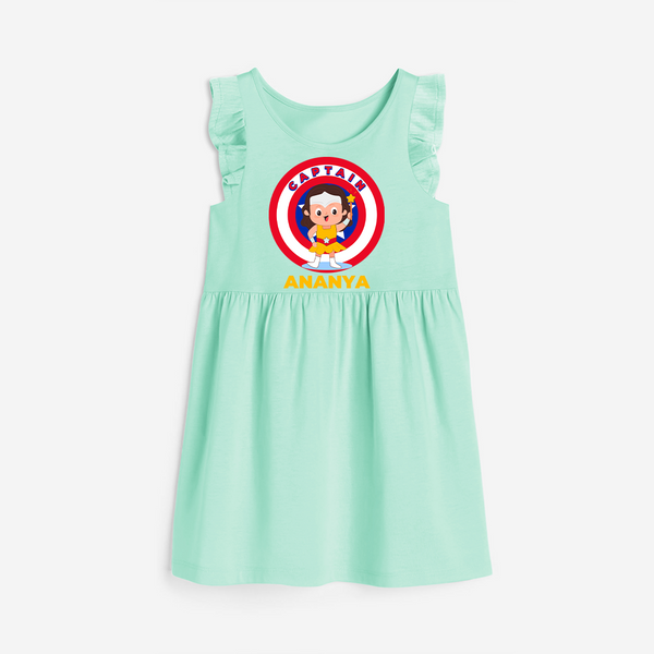 Celebrate The Super Kids Theme With "Captain" Personalized Frock for your kids - TEAL GREEN - 0 - 6 Months Old (Chest 18")