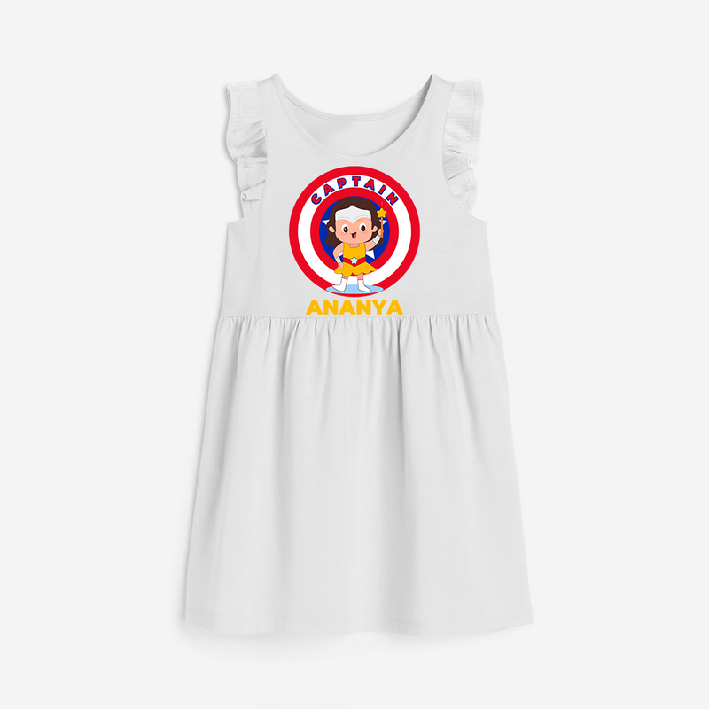 Celebrate The Super Kids Theme With "Captain" Personalized Frock for your kids - WHITE - 0 - 6 Months Old (Chest 18")