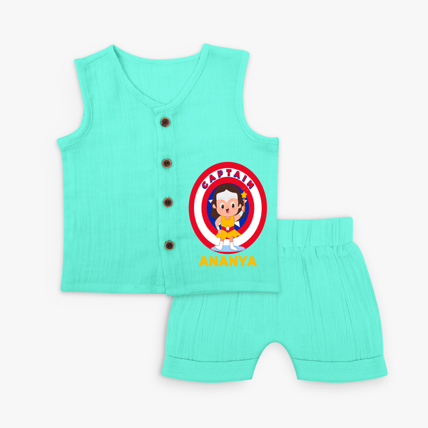 Celebrate The Super Kids Theme With "Captain" Personalized Jabla set for your kids - AQUA GREEN - 0 - 3 Months Old (Chest 9.8")