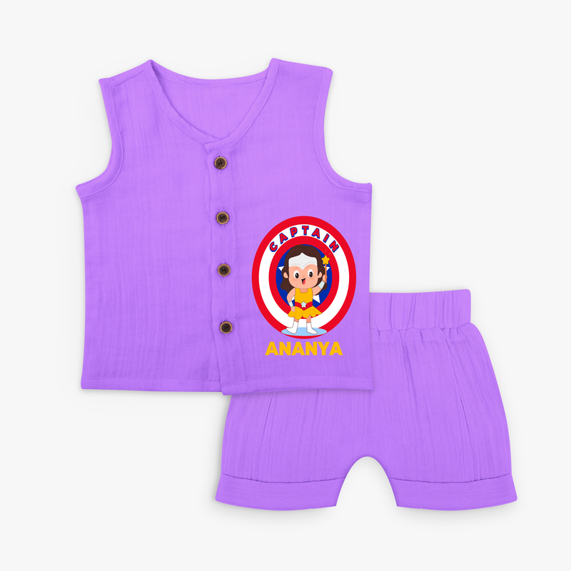 Celebrate The Super Kids Theme With "Captain" Personalized Jabla set for your kids - PURPLE - 0 - 3 Months Old (Chest 9.8")