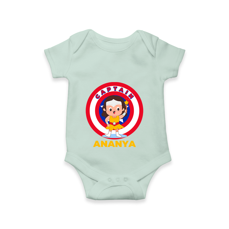 Celebrate The Super Kids Theme With "Captain" Personalized Romper for Babies - MINT GREEN - 0 - 3 Months Old (Chest 16")