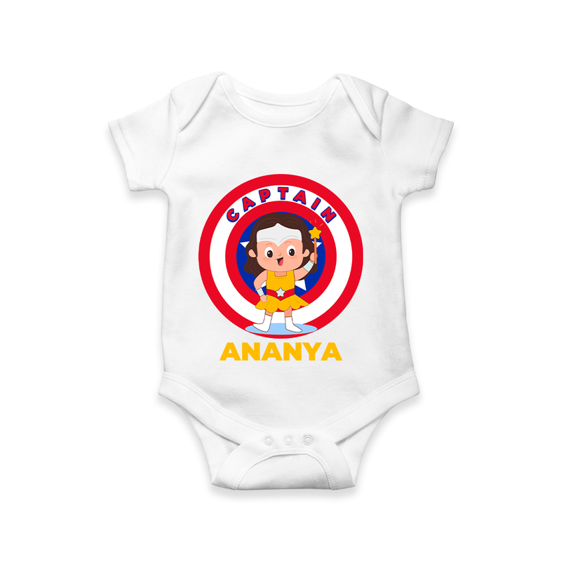 Celebrate The Super Kids Theme With "Captain" Personalized Romper for Babies - WHITE - 0 - 3 Months Old (Chest 16")