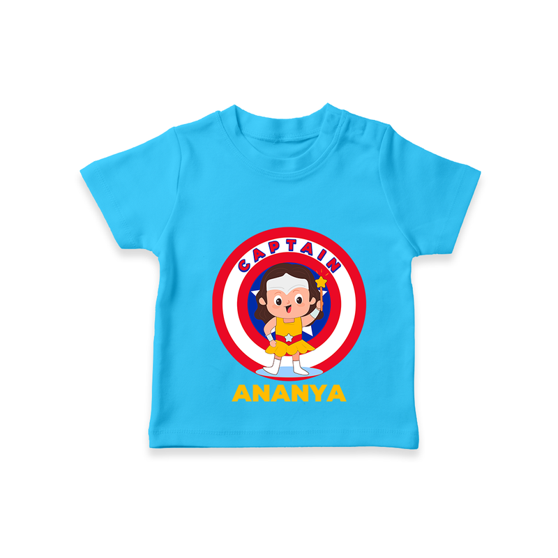 Celebrate The Super Kids Theme With "Captain" Personalized T-shirt for Kids - SKY BLUE - 0 - 5 Months Old (Chest 17")