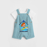 Celebrate The Super Kids Theme With "Aqua Boy" Personalized Dungaree set for your Baby - ARCTIC BLUE - 0 - 5 Months Old (Chest 17")