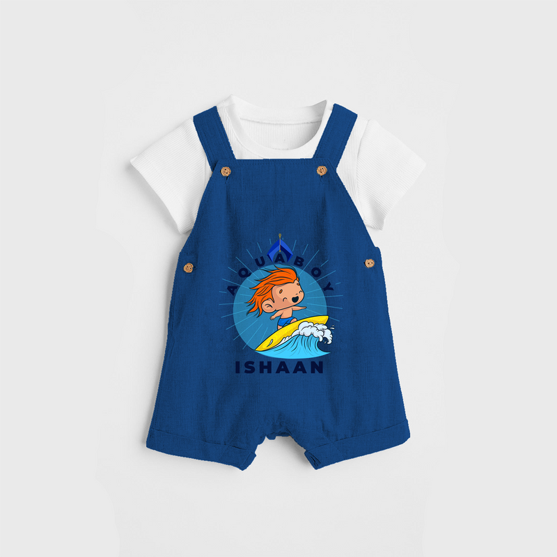 Celebrate The Super Kids Theme With "Aqua Boy" Personalized Dungaree set for your Baby - COBALT BLUE - 0 - 5 Months Old (Chest 17")