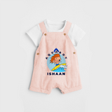 Celebrate The Super Kids Theme With "Aqua Boy" Personalized Dungaree set for your Baby - PEACH - 0 - 5 Months Old (Chest 17")