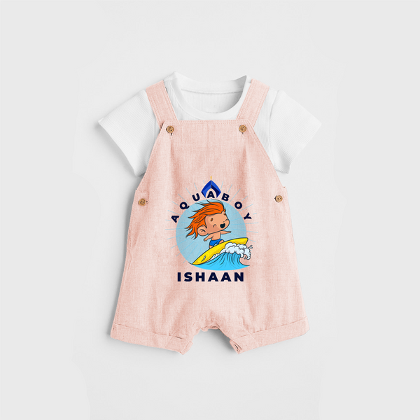 Celebrate The Super Kids Theme With "Aqua Boy" Personalized Dungaree set for your Baby - PEACH - 0 - 5 Months Old (Chest 17")