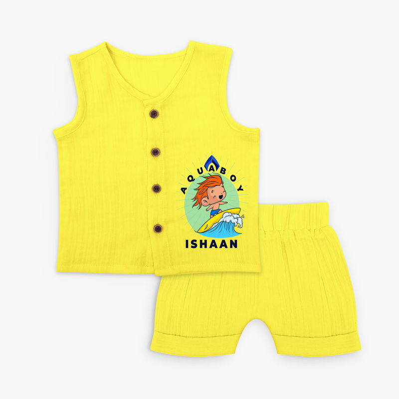 Celebrate The Super Kids Theme With "Aqua Boy" Personalized Jabla set for your Baby - YELLOW - 0 - 3 Months Old (Chest 9.8")