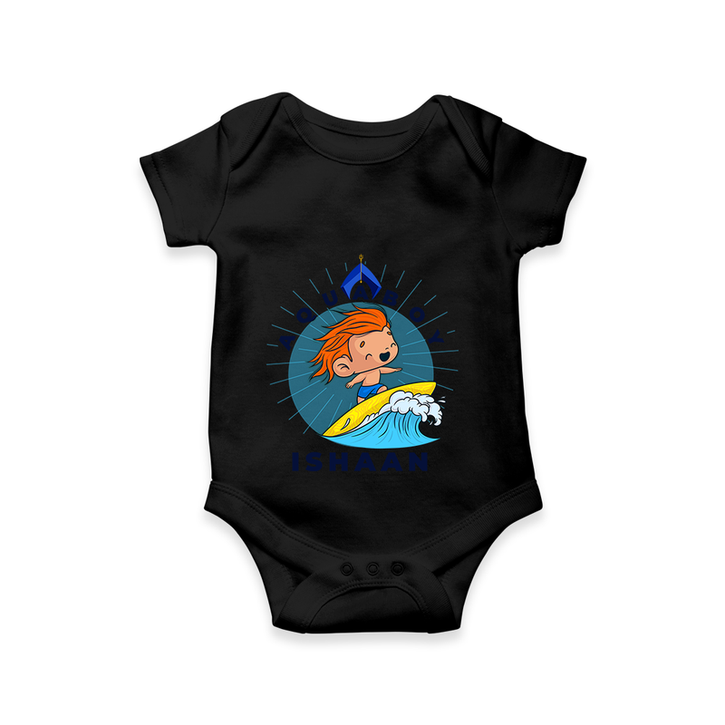 Celebrate The Super Kids Theme With "Aqua Boy" Personalized Romper For your Baby - BLACK - 0 - 3 Months Old (Chest 16")