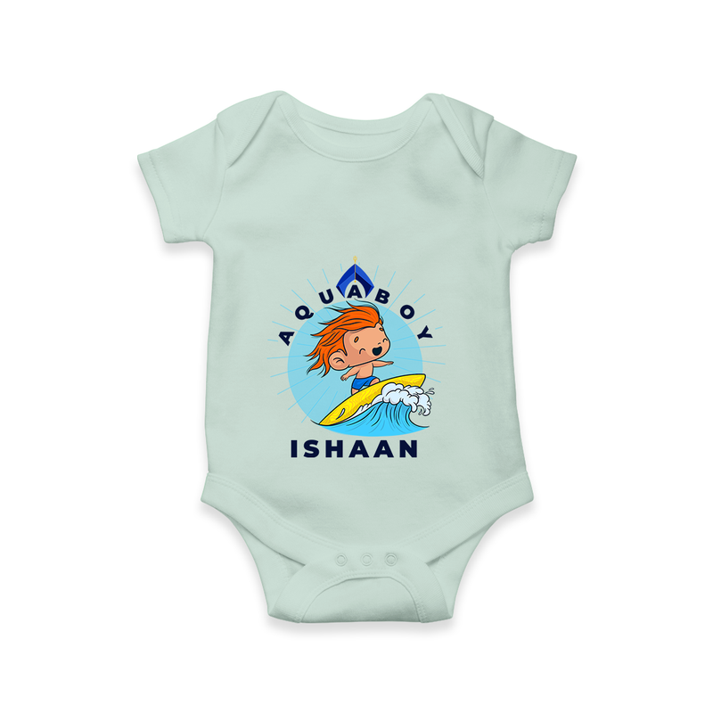 Celebrate The Super Kids Theme With "Aqua Boy" Personalized Romper For your Baby - MINT GREEN - 0 - 3 Months Old (Chest 16")