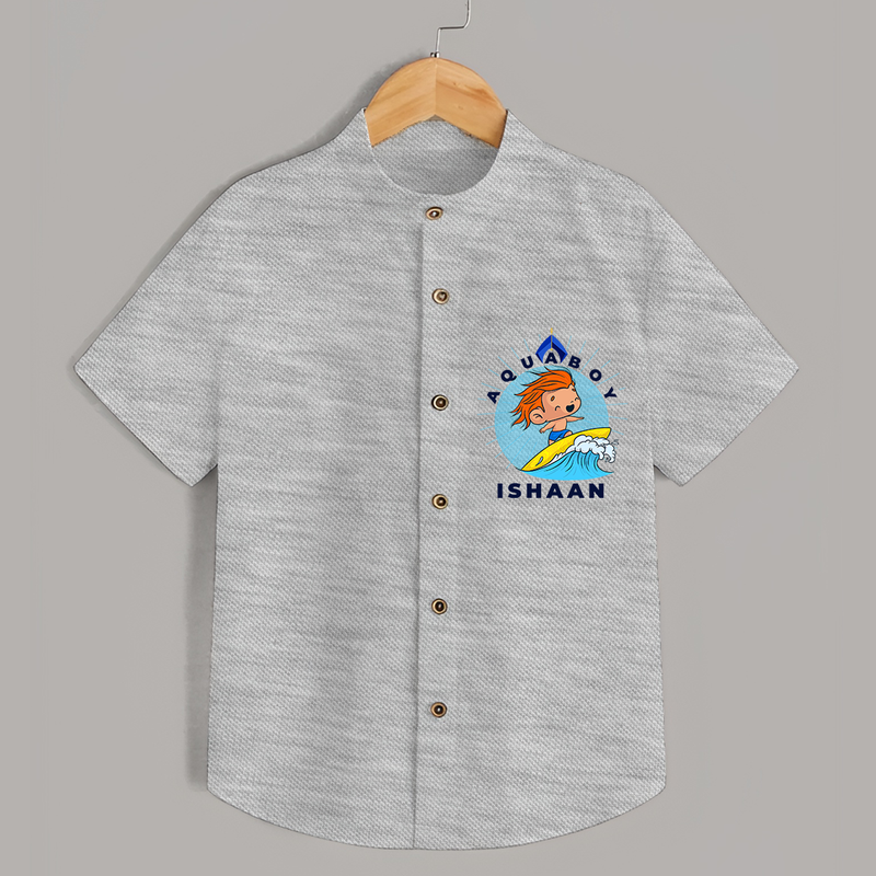 Celebrate The Super Kids Theme With "Aqua Boy" Personalized Kids Shirts - GREY SLUB - 0 - 6 Months Old (Chest 21")