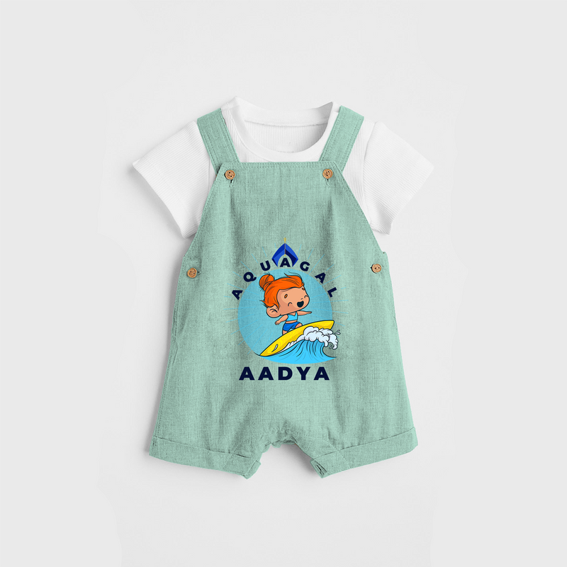 Celebrate The Super Kids Theme With "Aqua Gal" Personalized Dungaree set for your Baby - LIGHT GREEN - 0 - 5 Months Old (Chest 17")