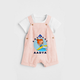 Celebrate The Super Kids Theme With "Aqua Gal" Personalized Dungaree set for your Baby - PEACH - 0 - 5 Months Old (Chest 17")