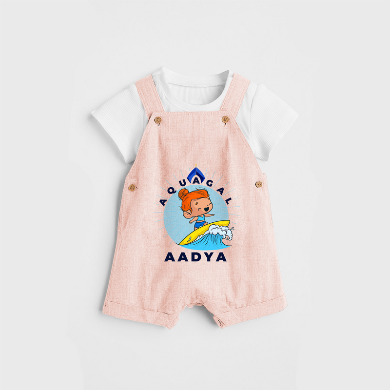 Celebrate The Super Kids Theme With "Aqua Gal" Personalized Dungaree set for your Baby - PEACH - 0 - 5 Months Old (Chest 17")