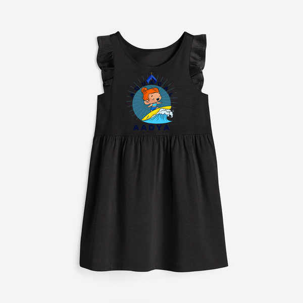 Celebrate The Super Kids Theme With "Aqua Gal" Personalized Frock for your Baby - BLACK - 0 - 6 Months Old (Chest 18")