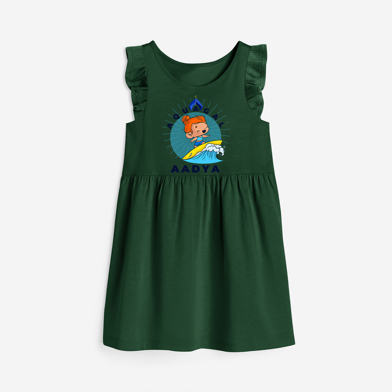 Celebrate The Super Kids Theme With "Aqua Gal" Personalized Frock for your Baby - BOTTLE GREEN - 0 - 6 Months Old (Chest 18")