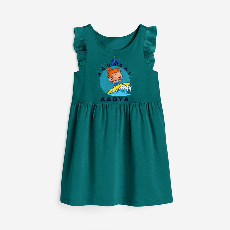 Celebrate The Super Kids Theme With "Aqua Gal" Personalized Frock for your Baby - MYRTLE GREEN - 0 - 6 Months Old (Chest 18")