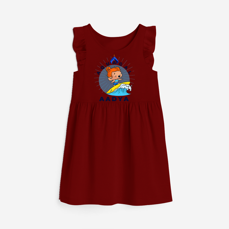 Celebrate The Super Kids Theme With "Aqua Gal" Personalized Frock for your Baby - RED - 0 - 6 Months Old (Chest 18")