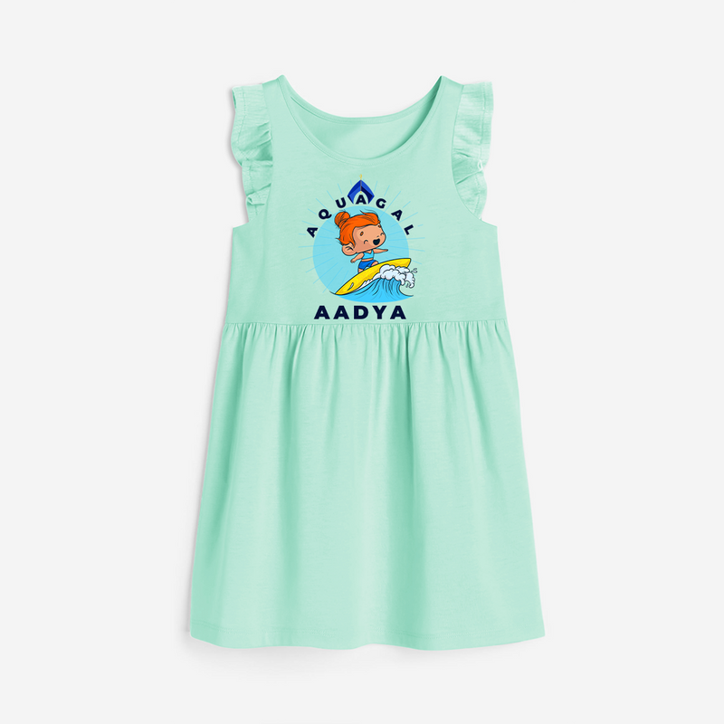 Celebrate The Super Kids Theme With "Aqua Gal" Personalized Frock for your Baby - TEAL GREEN - 0 - 6 Months Old (Chest 18")