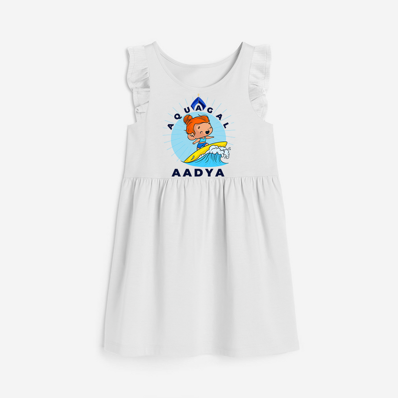 Celebrate The Super Kids Theme With "Aqua Gal" Personalized Frock for your Baby - WHITE - 0 - 6 Months Old (Chest 18")