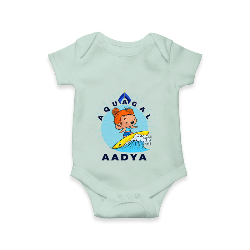 Celebrate The Super Kids Theme With "Aqua Gal" Personalized Romper For your Baby - MINT GREEN - 0 - 3 Months Old (Chest 16")