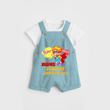 Celebrate The Super Kids Theme With "Pow! Bang! Super Boy Saves The Day" Personalized Dungaree set for your Baby - ARCTIC BLUE - 0 - 5 Months Old (Chest 17")