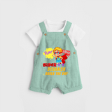 Celebrate The Super Kids Theme With "Pow! Bang! Super Boy Saves The Day" Personalized Dungaree set for your Baby - LIGHT GREEN - 0 - 5 Months Old (Chest 17")