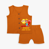 Celebrate The Super Kids Theme With "Pow! Bang! Super Boy Saves The Day" Personalized Jabla set for your Baby - COPPER - 0 - 3 Months Old (Chest 9.8")