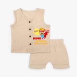 Celebrate The Super Kids Theme With "Pow! Bang! Super Boy Saves The Day" Personalized Jabla set for your Baby - CREAM - 0 - 3 Months Old (Chest 9.8")